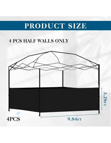 4 Paredes Laterales de Carpa Vincreem 2.96x0.95m Impermeables