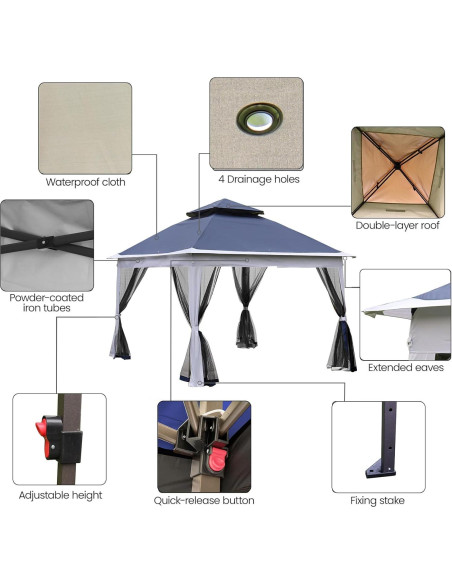 Gazebo Pop Up GOWE 3.35x3.35m con Red Desmontable Azul