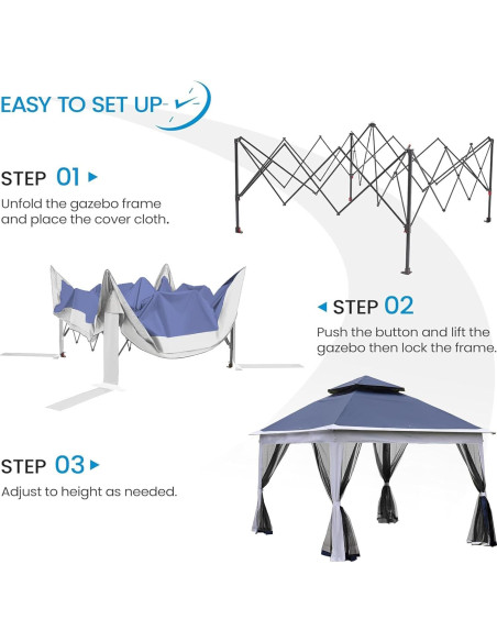 Gazebo Pop Up GOWE 3.35x3.35m con Red Desmontable Azul