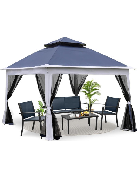Gazebo Pop Up GOWE 3.35x3.35m con Red Desmontable Azul