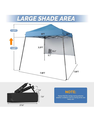 Carpa Plegable VINGLI 1.83x1.83m Azul con Panel Lateral