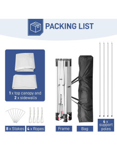 Carpa Plegable Bonnlo 3.05m x 3.05m Impermeable con 2 Paredes 2