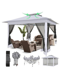Gazebo Plegable COBIZI 3.66x3.66m Impermeable con Mosquitero