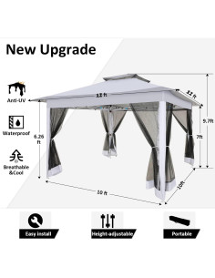 Gazebo Plegable COBIZI 3.66x3.66m Impermeable con Mosquitero 2