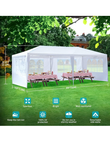 Carpa de Fiesta 3x6m ANTSKU Blanca con Paredes Laterales