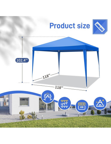 Carpa de Fiesta 3.05x3.05m ANTSKU Azul con 4 Paredes