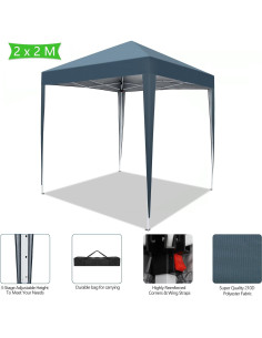 Carpa Plegable Impermeable 2x2m Azul con Estructura de Acero 2