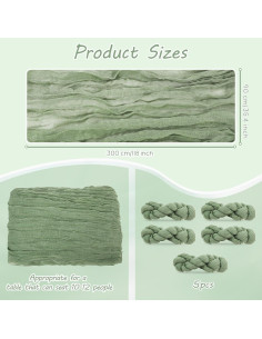 Paquete de 5 corredores de mesa de gasa verde salvia 3m 2