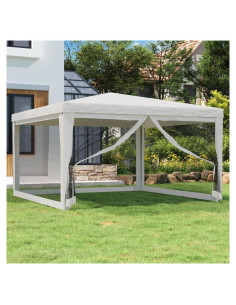 Carpa de Fiesta YELWHI 4x4m Blanca con Paredes de Malla