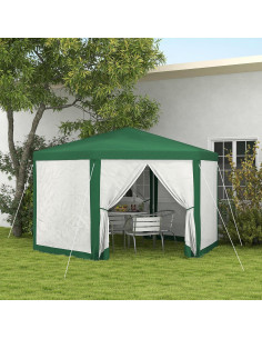 Carpa de Fiesta Hexagonal Outsunny 3.94x3.41m Verde con Malla 2