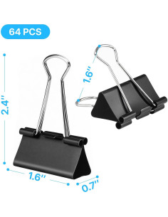 Clips de Carpeta Grandes OWLKELA 64 Pcs Negros 4.06 cm 2