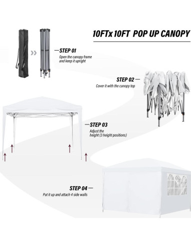 Carpa Canopy GDY 3.05m x 3.05m Resistente al Agua con Paredes