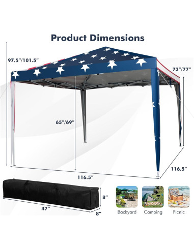 Carpa Plegable Tangkula 10x10 Pies con Malla y Altura Ajustable