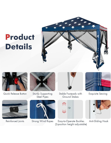 Carpa Plegable Tangkula 10x10 Pies con Malla y Altura Ajustable