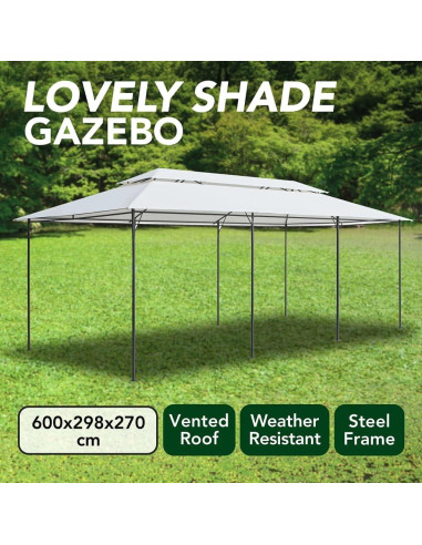 Gazebo Blanco YELWHI 600x297 cm Resistente a UV Fácil Montaje