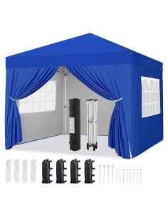 Carpa Plegable 12x12 Yaheetech Azul Impermeable con Paredes