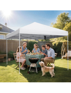 Carpa Plegable LEMY 3x3m Impermeable con Bolsa y Ruedas Blanca 2