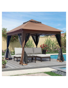 Gazebo Plegable TURRIDU 330x330cm con Red Desmontable Marrón