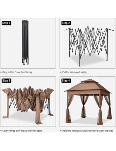Gazebo Plegable TURRIDU 330x330cm con Red Desmontable Marrón 2