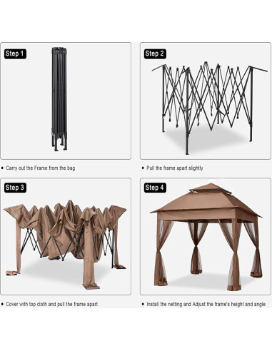 Gazebo Plegable TURRIDU 330x330cm con Red Desmontable Marrón