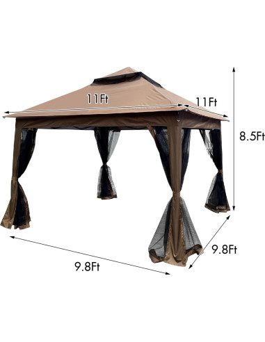 Gazebo Plegable TURRIDU 330x330cm con Red Desmontable Marrón