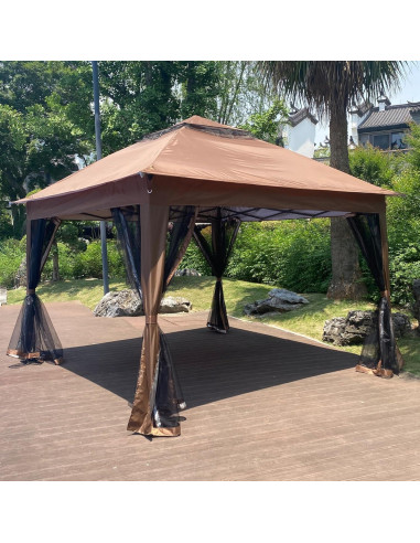 Gazebo Plegable TURRIDU 330x330cm con Red Desmontable Marrón