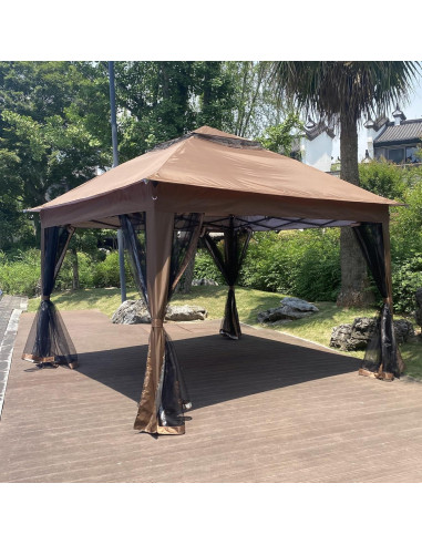 Gazebo Plegable TURRIDU 330x330cm con Red Desmontable Marrón