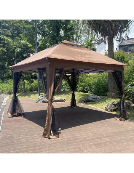 Gazebo Plegable TURRIDU 330x330cm con Red Desmontable Marrón