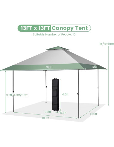 Carpa Plegable Tangkula 13x13 ft Verde, 10 Personas, UPF 50+