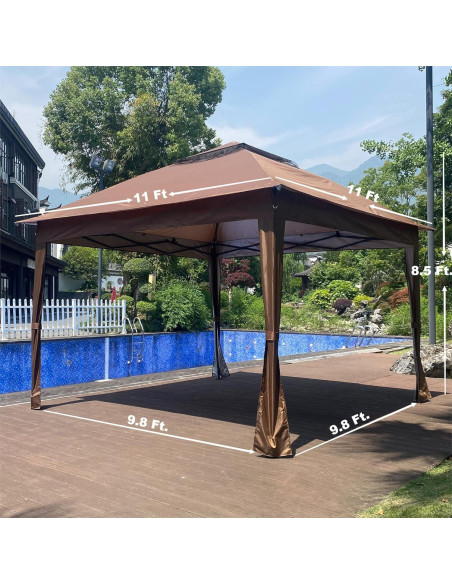 Gazebo Plegable Cattino 11x11 Pies con Mosquitera Marrón