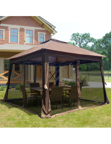 Gazebo Plegable Cattino 11x11 Pies con Mosquitera Marrón