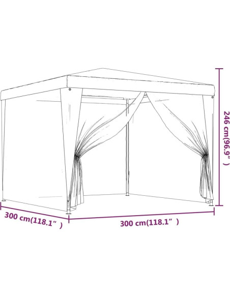 Carpa de Fiesta ANYCHOLE 3x3m con 4 Paredes de Malla Roja