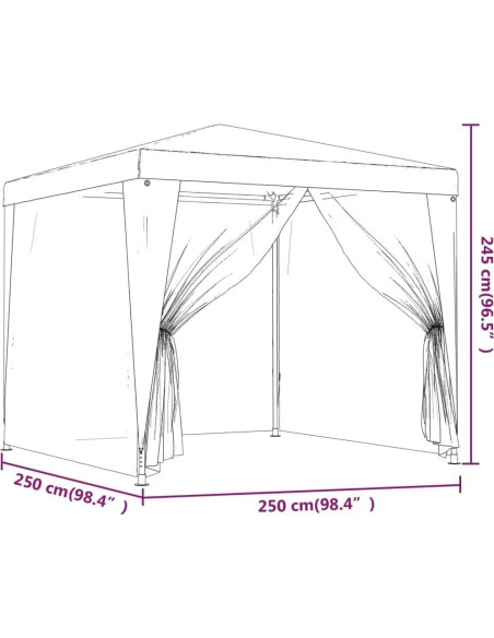 Carpa de Fiesta ANYCHOLE 2.5m x 2.5m Blanca con Paredes de Malla