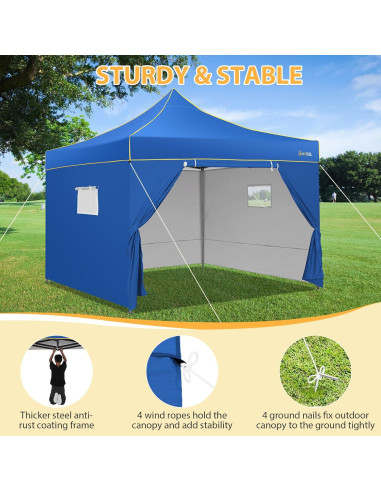 Carpa Pop Up HOTEEL 3x3m Azul Impermeable con Paredes Laterales