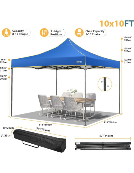Carpa Pop Up HOTEEL 3x3m Azul Impermeable con Paredes Laterales