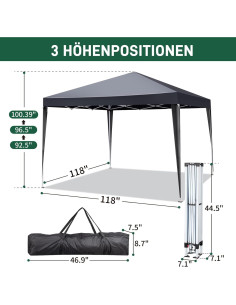 Carpa de Dosel Plegable MIIEELO 3x3m Impermeable Gris Oscuro 2
