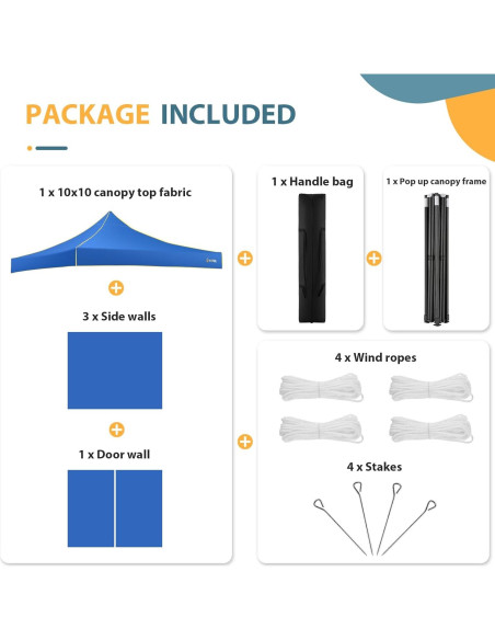 Carpa Pop Up HOTEEL 3x3m Azul Impermeable con Paredes Laterales