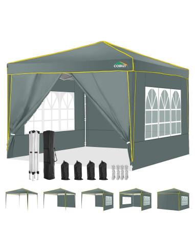 Carpa Plegable COBIZI 10x10 Gris con 4 Paredes Laterales