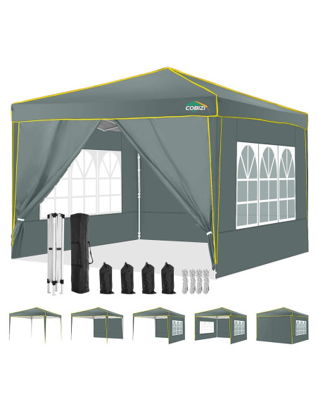 Carpa Plegable COBIZI 10x10 Gris con 4 Paredes Laterales