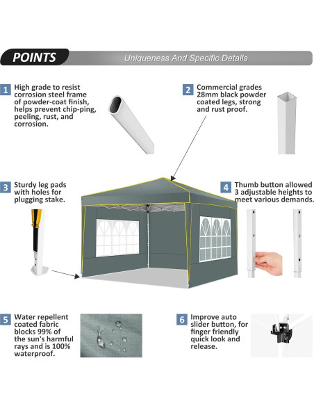 Carpa Plegable COBIZI 10x10 Gris con 4 Paredes Laterales