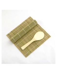Kit de Hacer Sushi JapanBargain 3676 - 2 Esteras de Bambú Verde y Paleta