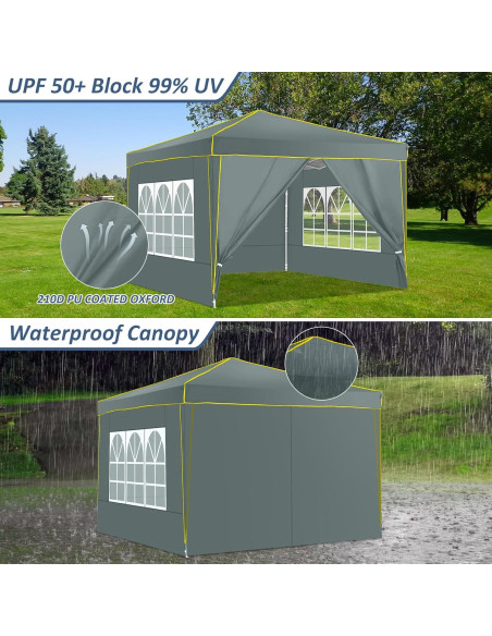 Carpa Plegable COBIZI 10x10 Gris con 4 Paredes Laterales