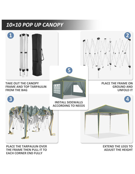 Carpa Plegable COBIZI 10x10 Gris con 4 Paredes Laterales