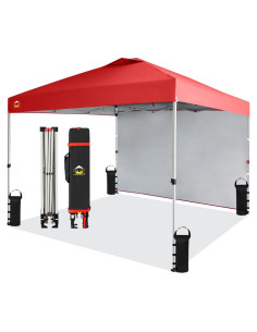 Carpa Plegable CROWN SHADES 3x3m con 1 Pared Lateral - Rojo