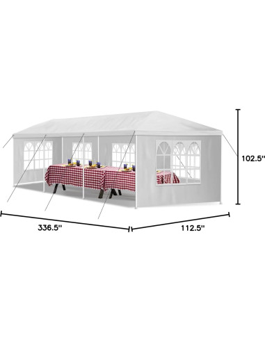 Carpa Canopy Dopinmin 9.14x3.05m Blanca Impermeable 5 Paredes