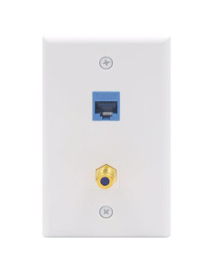 Placa de Pared Coaxial y Ethernet VCE 2 Puertos CAT6 Azul