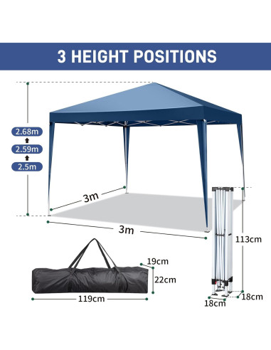 Gazebo Plegable Bonnlo 3x3m Azul Impermeable con Lados