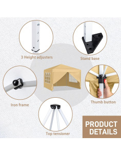 Carpa Plegable 3x3m MELOSHM Impermeable con 4 Paredes 2