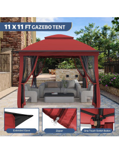 Gazebo Pop Up Yokayoay 3.35m x 3.35m con Paredes y Mosquitera 2