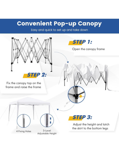Carpa Plegable Tangkula 3 Alturas 10x10 Pies Blanca para Exterior